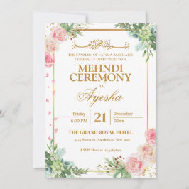 Floral Gold Islamic Wedding Mehndi Uitnodiging