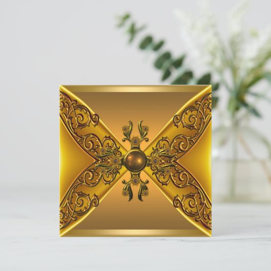 Floral Gold Jewel 50e verjaardag Kaart (Staand voorkant)