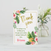 Floral Gold Kalligrafie Verjaardag Dank u kaart (Staand voorkant)