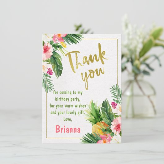 Floral Gold Kalligrafie Verjaardag Dank u kaart (Staand voorkant)