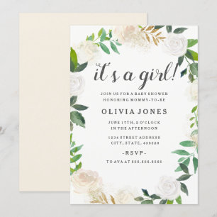 Floral Gold Krans Baby shower Uitnodiging