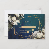 Floral Gold Krans Emerald Green Wedding RSVP Kaart (Voorkant)
