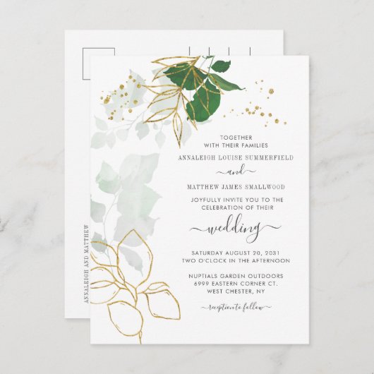 Floral Gold laat Glitter Script Weduwen Uitnodiging Briefkaart (Voorkant / Achterkant)