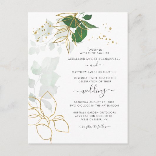 Floral Gold laat Glitter Script Weduwen Uitnodiging Briefkaart (Voorkant)