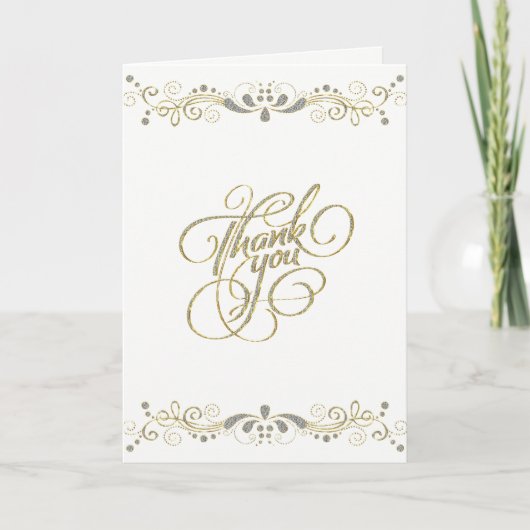 Floral Gold Lace Dank u wel Typografie Bedankkaart (Voorkant)