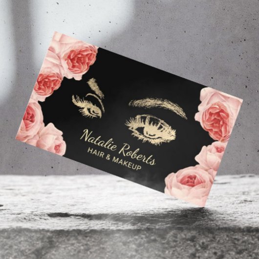  Floral Gold Lash Makeup Artist Hair Salon Visitekaartje