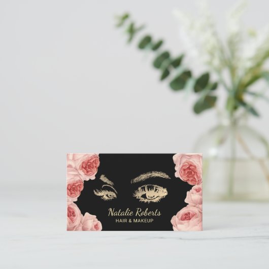  Floral Gold Lash Makeup Artist Hair Salon Visitekaartje (Staand voorkant)