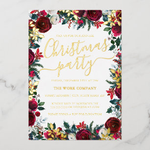 Floral Gold Leaf Corporate Christmas Party Folie Uitnodiging