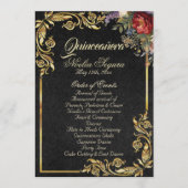 Floral & Gold Leaves - Black Quinceanera Program Programmakaart (Voorkant)