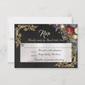 Floral & Gold Leaves - Black RSVP Kaartje (Voorkant)