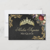 Floral & Gold Leaves - Black RSVP Kaartje (Achterkant)