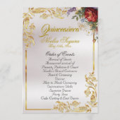 Floral & Gold Leaves - Pearl Quinceanera Program Programmakaart (Voorkant)