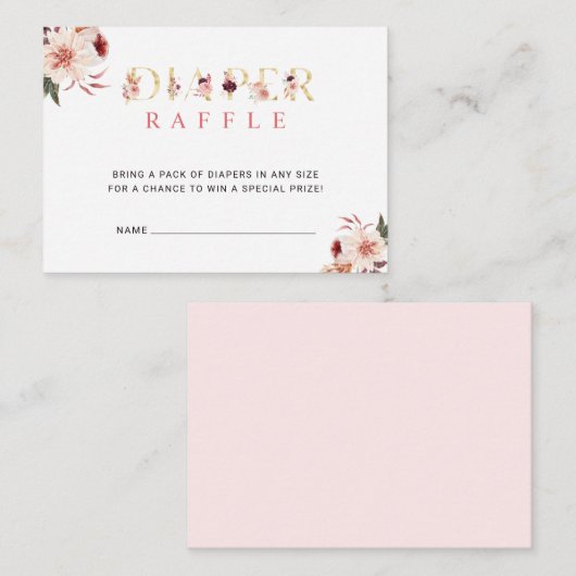 Floral Gold Letter Elegant Diaper Raffle Informatiekaartje (Voorkant / Achterkant)