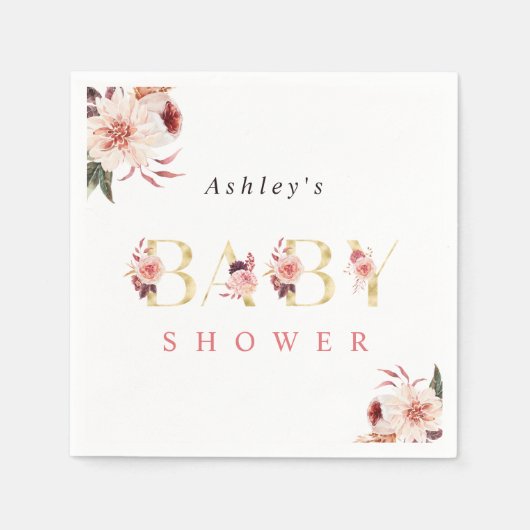 Floral Gold Letter Elegant Girl Baby shower Napkin Servet (Voorkant)