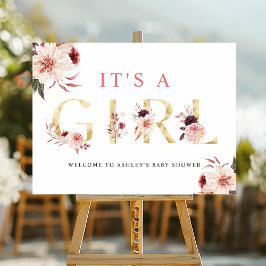 Floral Gold Letter Elegant Girl Baby Shower Sign Poster