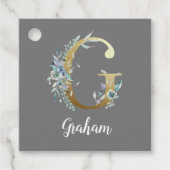 Floral Gold Letter G over grijs Bedankjes Labels (Voorkant)
