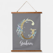 Floral Gold Letter G over grijs Hangend Wandkleed (Voorkant)