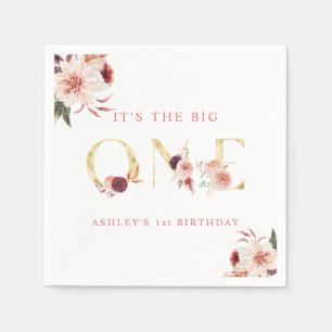 Floral Gold Letter legant Girl First Birthday Servet