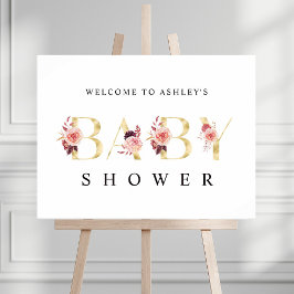 Floral Gold Letter Waterverf Baby shower Poster