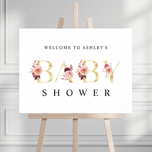 Floral Gold Letter Waterverf Baby shower Poster