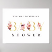 Floral Gold Letter Waterverf Baby shower Poster (Voorkant)