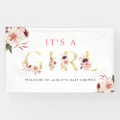 Floral Gold Letter Waterverf Girl Baby shower Spandoek (Horizontaal)