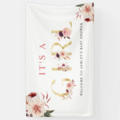 Floral Gold Letter Waterverf Girl Baby shower Spandoek (Verticaal)