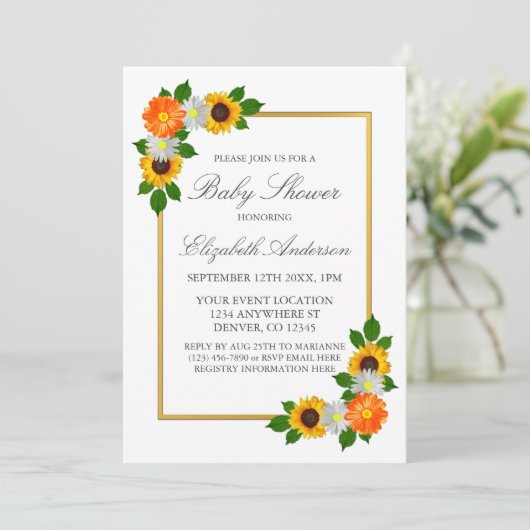 Floral Gold Lijst Baby shower Kaart (Staand voorkant)