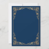 Floral Gold Lijst Blauw Islamitisch Moslim Bruilof Kaart (Achterkant)