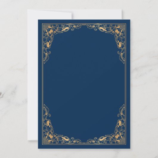 Floral Gold Lijst Blauw Islamitisch Moslim Bruilof Kaart (Achterkant)