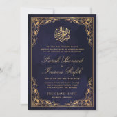 Floral Gold Lijst Blauw Navy Islamitisch Moslim Br Kaart (Voorkant)