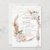Floral Gold Lijst Champagne Glass Wedding Kaart (Voorkant)