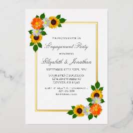 Floral Gold Lijst Engagement Party Folie Uitnodiging