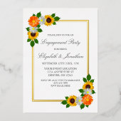 Floral Gold Lijst Engagement Party Folie Uitnodiging (Voorkant)