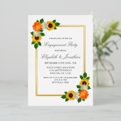 Floral Gold Lijst Engagement Party Folie Uitnodiging (Staand Voorkant)