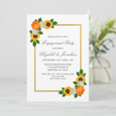 Floral Gold Lijst Engagement Party Kaart (Staand voorkant)