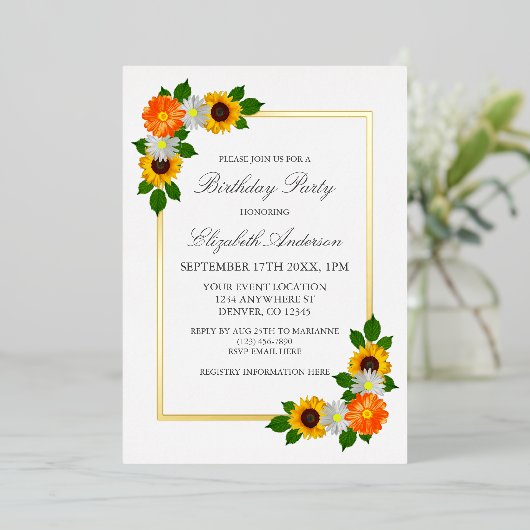 Floral Gold Lijst Folie Uitnodiging (Staand Voorkant)