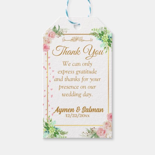 Floral Gold Lijst Islamic Wedding Hartelijk dank L Cadeaulabel (Voorkant)