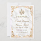 Floral Gold Lijst Marmer Islamitisch Moslim Bruilo Kaart (Voorkant)