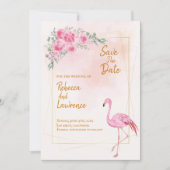 Floral Gold Lijst roze Flamingo Wedding Invitation Kaart (Voorkant)