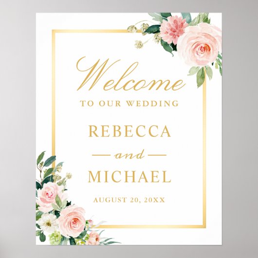 Floral Gold Lijst Weddenschap Welkomstteken oversp Poster (Voorkant)