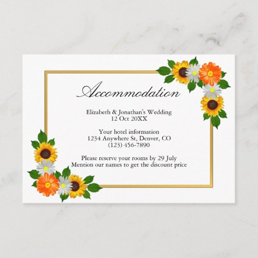Floral Gold Lijst Wedding Accommodatie Informatiekaartje (Voorkant)