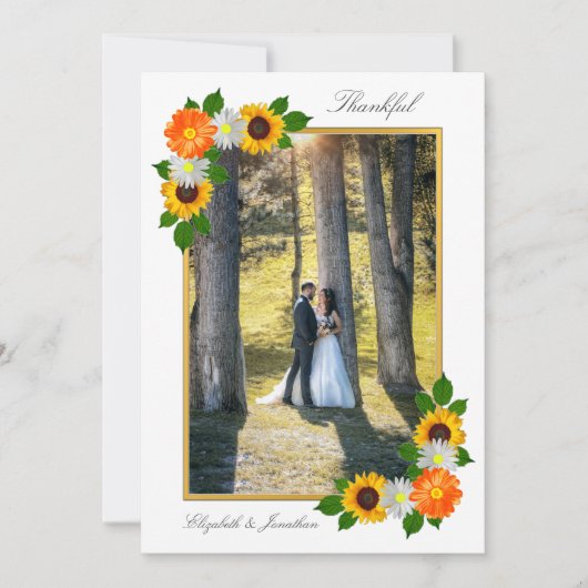 Floral Gold Lijst Wedding Bedankkaart (Voorkant)