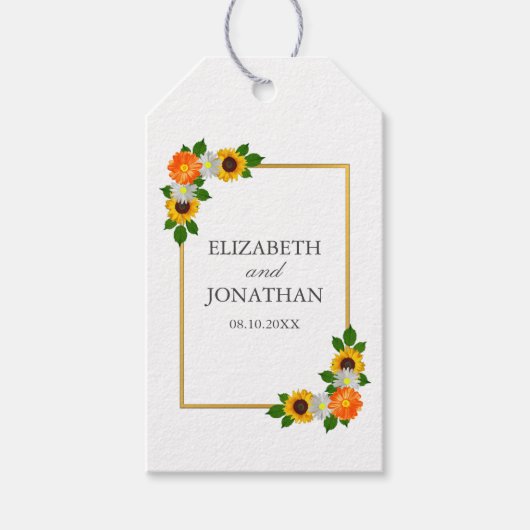 Floral Gold Lijst Wedding Cadeaulabel (Voorkant)