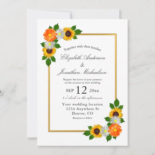 Floral Gold Lijst Wedding Kaart (Voorkant)