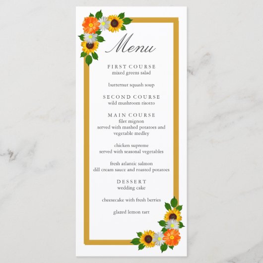 Floral Gold Lijst Wedding Menu (Voorkant)