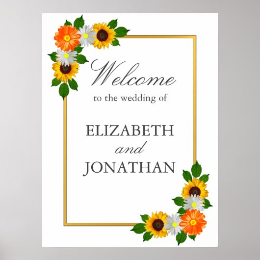 Floral Gold Lijst Wedding Poster (Voorkant)