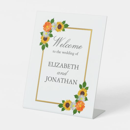 Floral Gold Lijst Wedding Reclamebord Met Voetstuk (Voorkant)