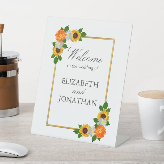 Floral Gold Lijst Wedding Reclamebord Met Voetstuk (Insitu)