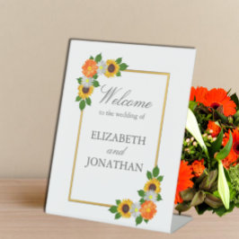 Floral Gold Lijst Wedding Reclamebord Met Voetstuk